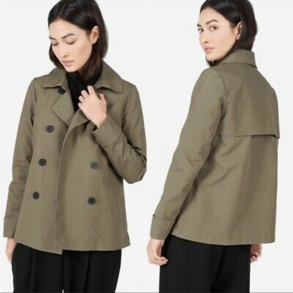 Everlane cropped olive trench coat